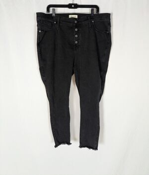 Madewell High Rise Skinny Jeans Size 35 Petite Black Button Fly Raw Hem Stretch